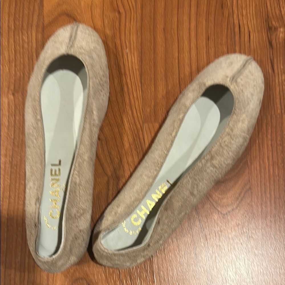 Chanel Tan Ballet Flats with Classic Design